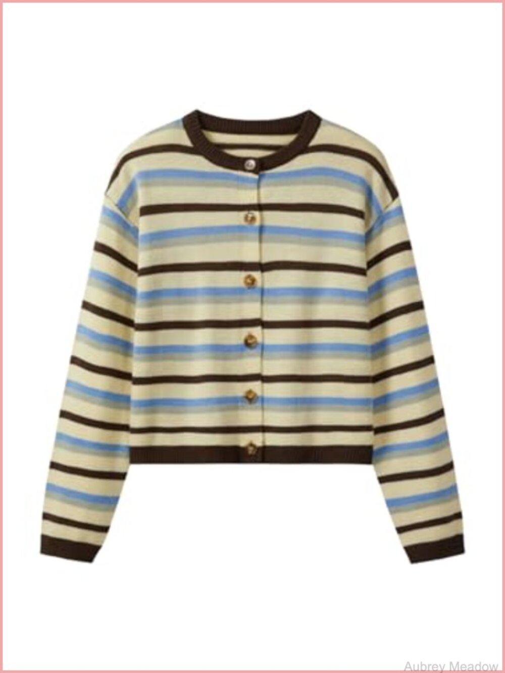 Striped Button Up Cardigan Sweater Long Sleeve Crew Neck Loose Fit